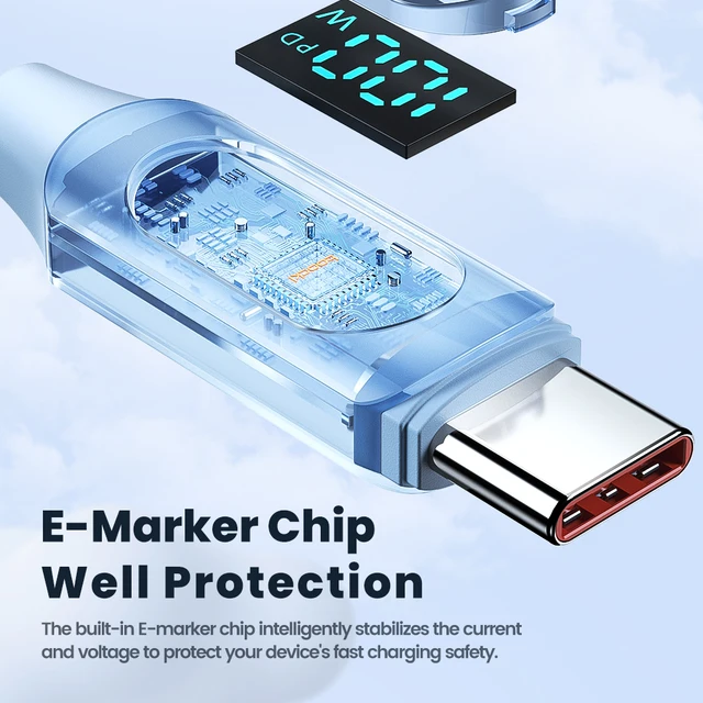 TOOCKI: 6ft 100W LED Display Silicone USB Charging Cable