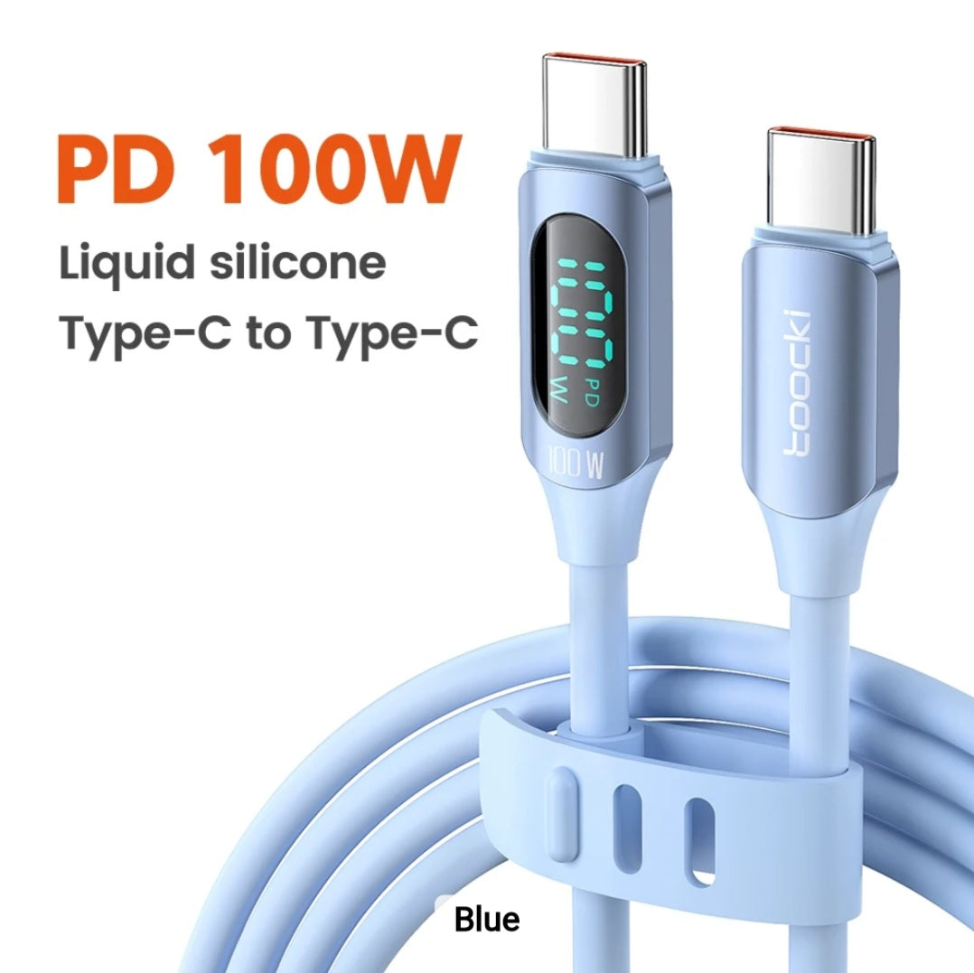 TOOCKI: 6ft 100W LED Display Silicone USB Charging Cable