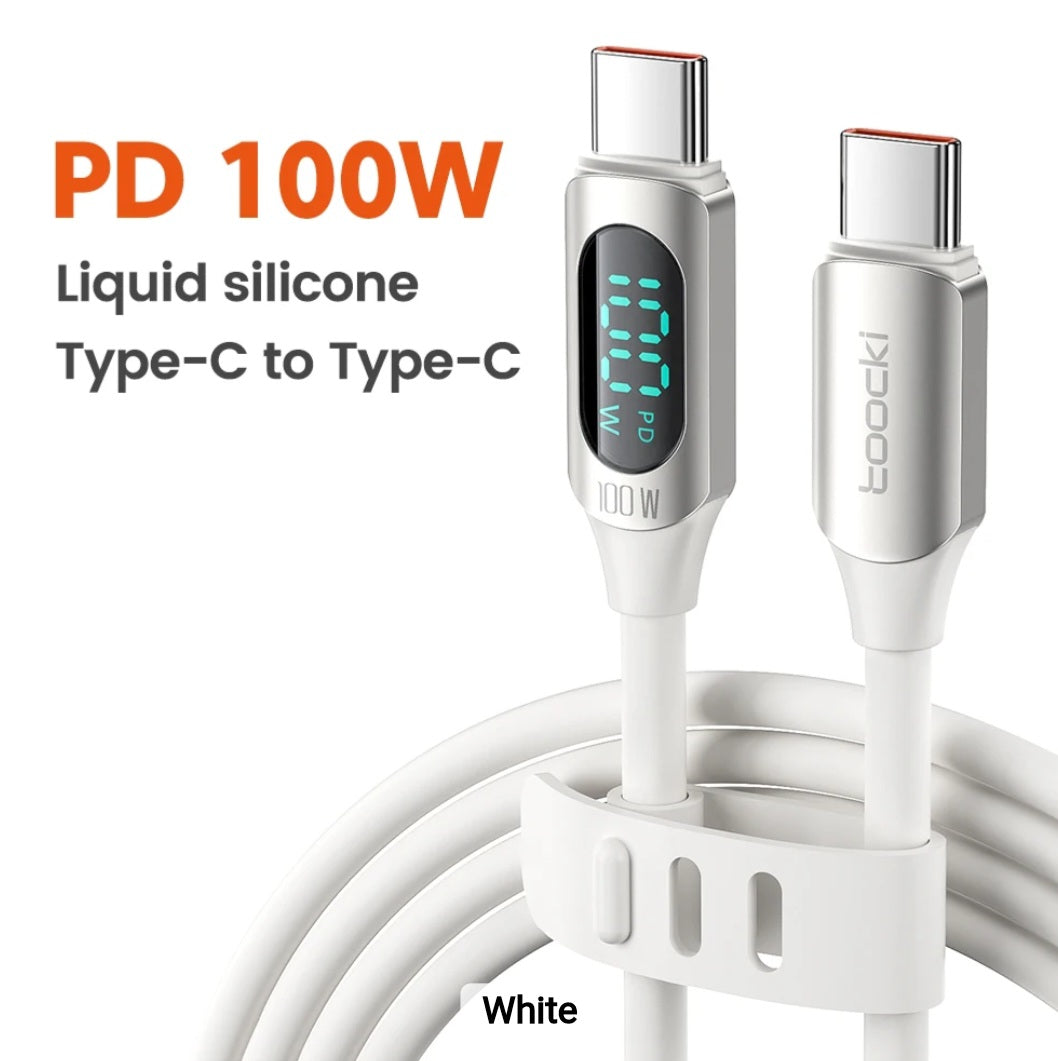 TOOCKI: 6ft 100W LED Display Silicone USB Charging Cable